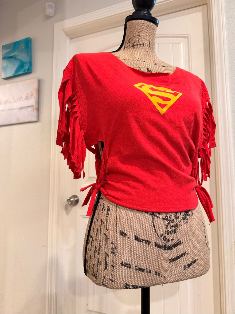 Red Supergirl-Inspired Fringe Tie-Side Crop Top
